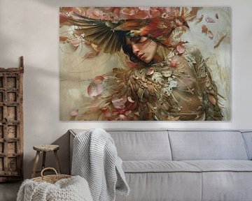 Vrouw Veren | Feathered Slumber van Abstract Schilderij