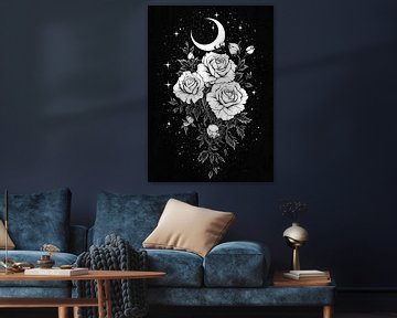 Bloemenmotief met maan en sterrenhemel van Pixelbull Design