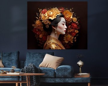 Woman with gold flowers