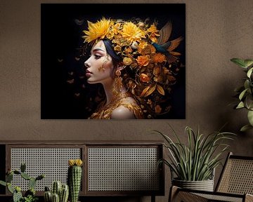 Woman with gold flowers