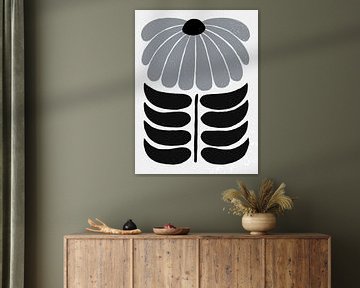 Zonnebloem in grijstinten in retro look van The Art Kroep