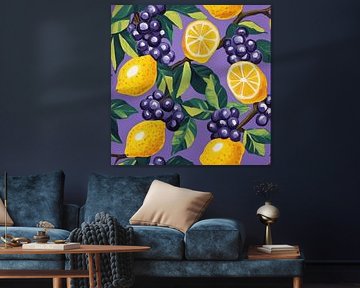 Gouache patterned lemons and grapes