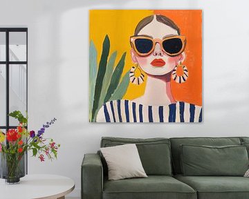 Gouache fashion portrait striped