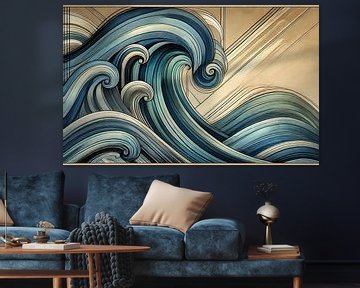 Abstracte oceaangolven in art deco van Chromatic Fusion Studio