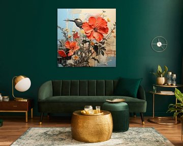 Bird Poppies Collage