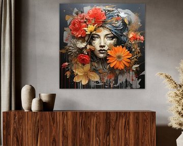 Female face with flowers