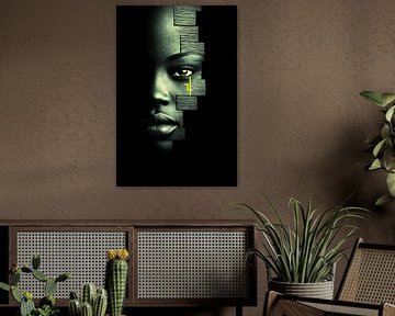 Surreales Porträt einer Frau im Holz