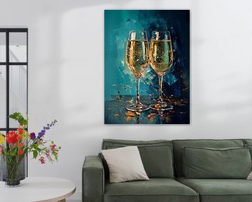 Twee  wijnglazen met champagne van Ljupka Kareska