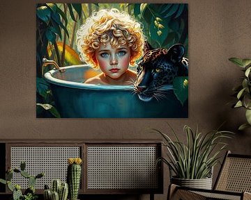 Jungle child with jaguar by Liona Toussaint