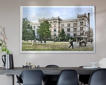 Oude ingekleurde ansichtkaart uit 1927 met ziekenhuis op de Coolsingel van Patricia Hofmeester