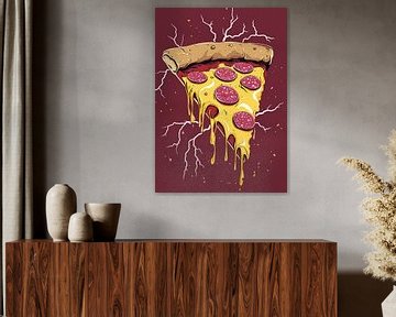 Pizza met gesmolten kaas en salami van Pixelbull Design