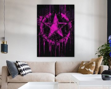 Roze pentagram met abstracte kleurspatten van Pixelbull Design