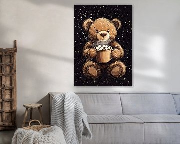 Ours en peluche avec chocolat chaud et guimauve