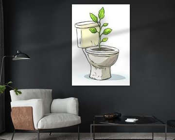 Une plante pousse dans une vieille cuvette de toilettes sur Pixelbull Design