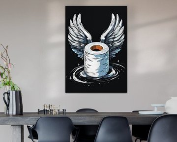 Rouleau de papier toilette avec ailes d'ange sur fond noir sur Pixelbull Design