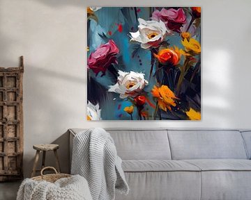 Colourful Flower Painting - Modern Abstract Art with Flowers by DesignByDessie