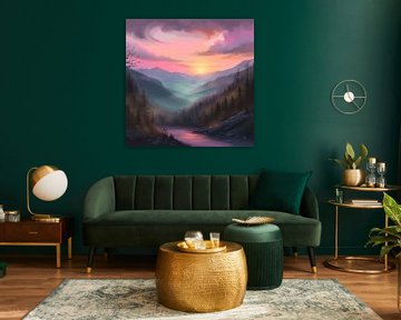 Pastel Zonsondergang Over Smokey Mountains van DesignByDessie