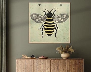 Green Bee Honeybee in Folk Art by Aloke Design