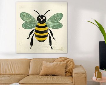 Green Bee Honeybee in Folk Art by Aloke Design