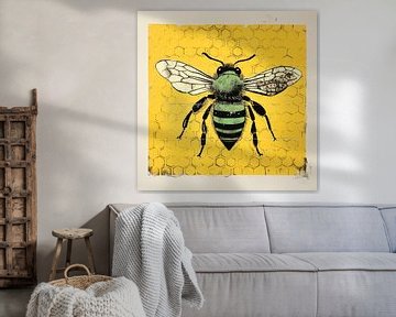 Green Bee Honeybee in Folk Art by Aloke Design