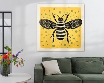 Green Bee Honeybee in Folk Art by Aloke Design