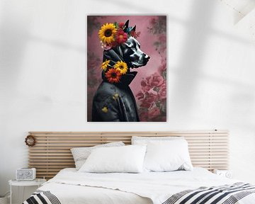 Dog in clothes with pink flowers by On Your Wall