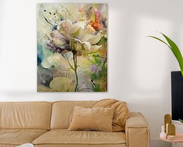 Nieuw landelijk schilderij van een roomwitte Roos. van Studio Pieternel
