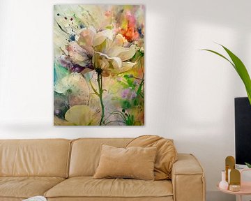 Nieuw landelijk schilderij van een roomwitte Roos. van Studio Pieternel