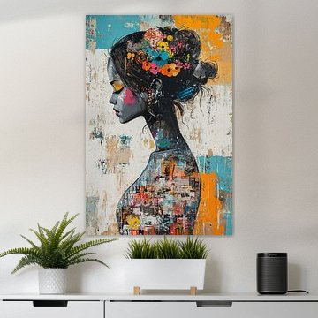 Frauenporträt | Floral Metropolis von Blickfänger Gemälde