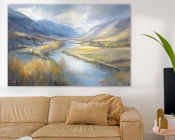 Rivierdal Herfstlandschap van Abstract Schilderij