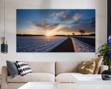 country road and bike way, sunset scenery