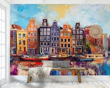 Amsterdam in Colour: An Expressive Artwork of the Skyline by Thea