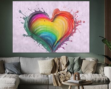 hartvorm in regenboogkleuren op een roze  achtergrond