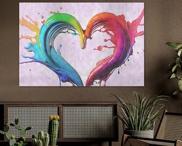 ai generated splash in heart shape from paint in rainbow colors