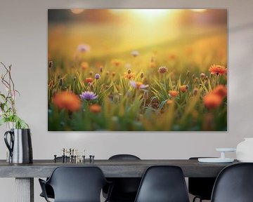Field of flowers at sunset