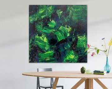Abstract olieverf schilderij, natuur, mystiek, groen en zwart van BowiScapes abstract en digitale kunst