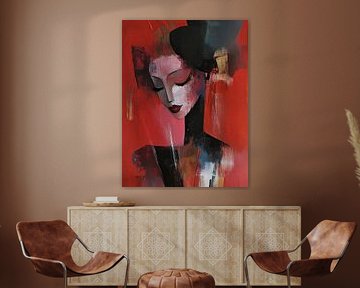 Elegante Vrouw | The Quiet Allure of Red van Abstract Schilderij