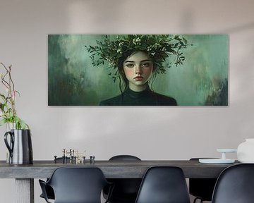 Groen Portret | Jonge Dame in Groen Omlist van I ❤ Bloemen