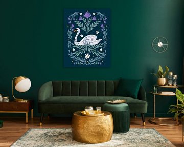 Folk art swan - purple and teal by Angela Minca