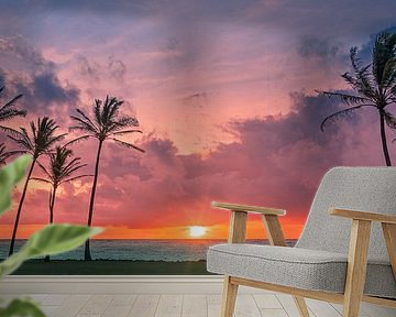 Zonsopkomst bij Kapaa Beach, Kauai, Hawaii