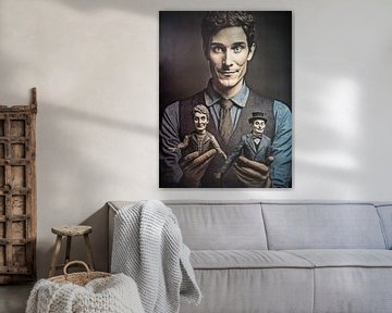De poppenspeler surrealistisch portret twee identieke poppen van gm_designs