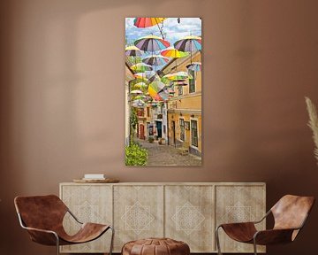 Colourful street in Szentendre Hungary by Erika van Elst