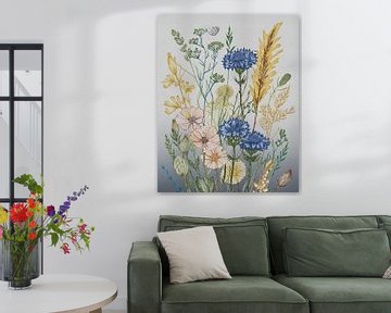 Botanische Illustration: Kornblumen auf dem Feld von Studio Pieternel
