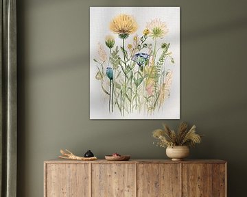 Botanische Illustration: Wildblumen und Gräser in sanften Tönen von Studio Pieternel