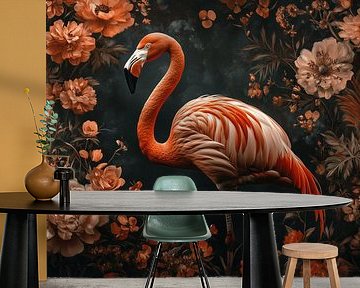 Flamingo in üppigen Barockblumen von Eva Lee