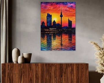 Skyline van Düsseldorf bij zonsondergang van MIROKKU