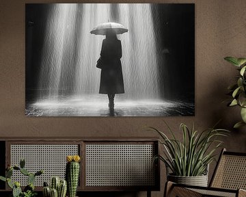 woman with umbrella in a rainstorm by Egon Zitter