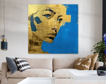 Modern Portret in Goud en Blauw van De Mooiste Kunst
