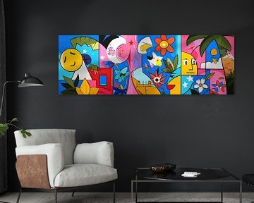 Glimlachende Zon | Kleurrijke Zon en Tropische Bloemen van OMG Art