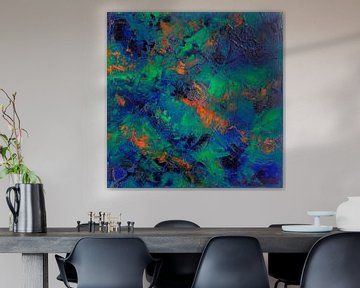 Abstract olieverf schilderij, natuur, minimalisme, groen en blauw van BowiScapes abstract en digitale kunst